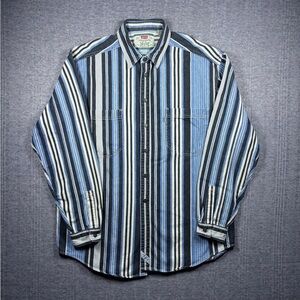 Vintage Levis Button Up Shirt Long Sleeve Blue White Denim Brush Popper Mens L